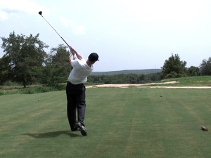 Chuck Quinton tees off on the downhill par 4 4th hole at Sugarloaf Mountain.