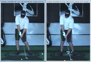 Note how much more powerful Ed looks in the picture on the left as he' able to use his legs for power in his swing.